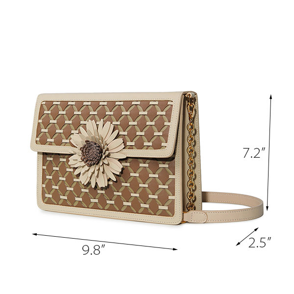 Floral Wreath Inspired Shoulder Bag - Real Leather - Cotton from Apollo Box