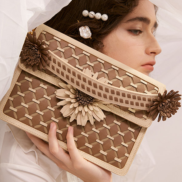 Vintage Floral Bag - Real Leather - Cotton