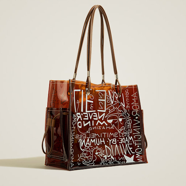 Ladies Transparent Tote Bag Graffiti Large Capacity Shoulder Bag