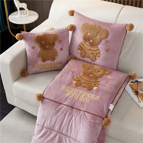 Coral Fleece Throw Pillow Crystal Velvet Cute Bear Design