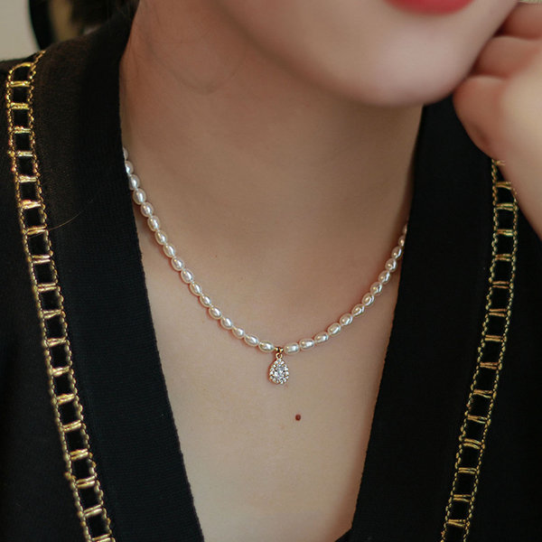 Natural Freshwater Pearl Necklace - Alloy - Zircon - 3 Patterns - ApolloBox