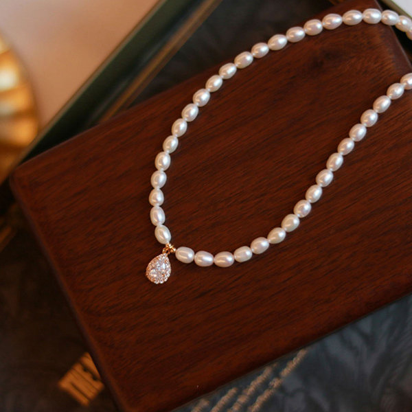 Natural Freshwater Pearl Necklace - Alloy - Zircon - 3 Patterns