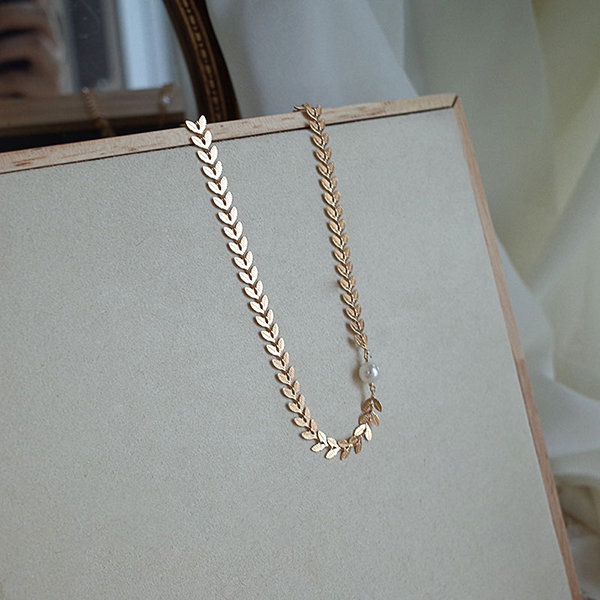 Wheat Inspired Clavicle Necklace Pearl Copper Golden Apollobox