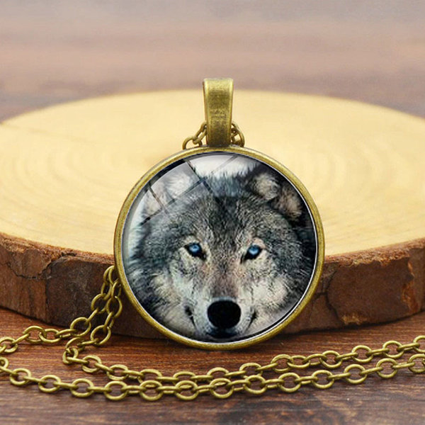 Sterling Silver Wolf Necklace, Wolf Charm Jewelry-SE-2066