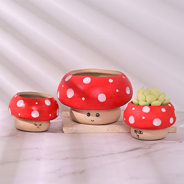 Mushroom Flower Pot - Ceramic - Different Cute Expressions - ApolloBox