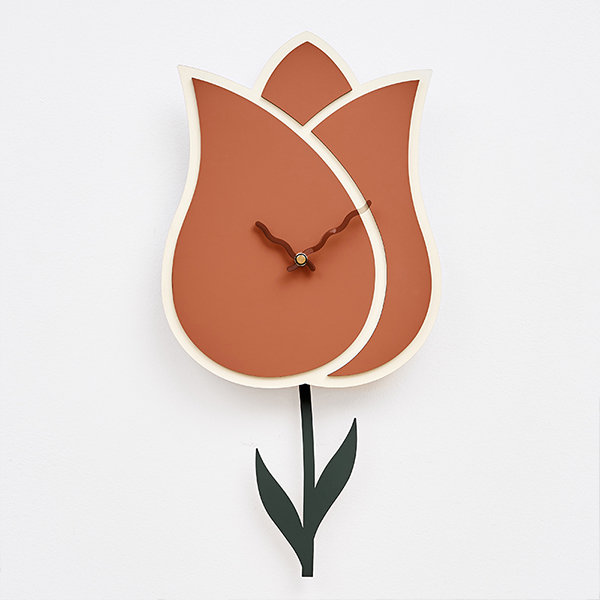 Rose Shaped Wall Clock - Medium Density Fibreboard - Acrylic - Orange - White