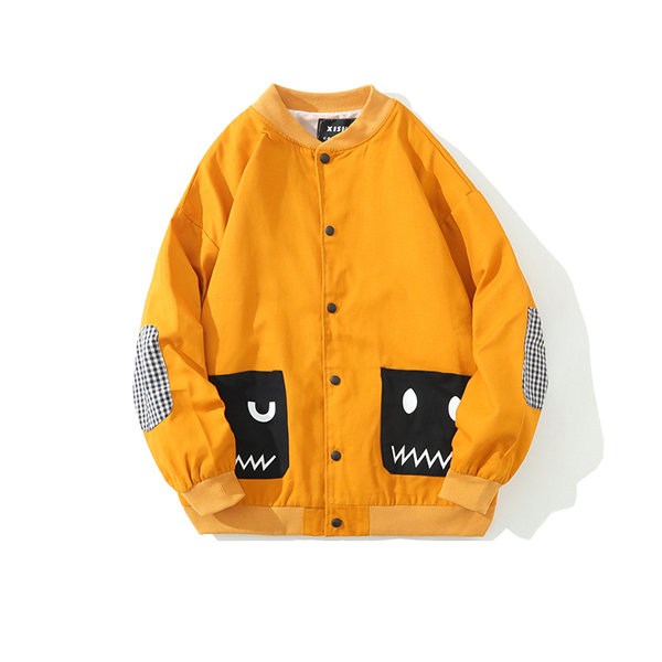 Contrasting Color Jacket - Blended Fabric - Orange - Black