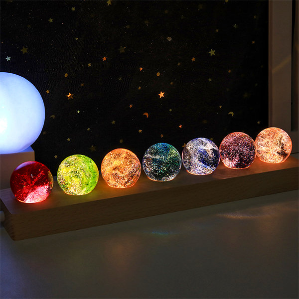 Colorful Crystal Ball Decoration - Glass - Wood - 7 Balls in a Set