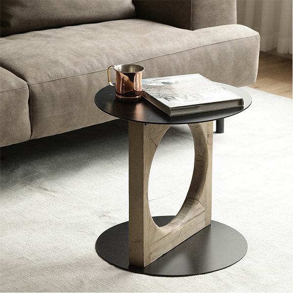 Round Side Table - Iron - Wood - Wabi-sabi Style