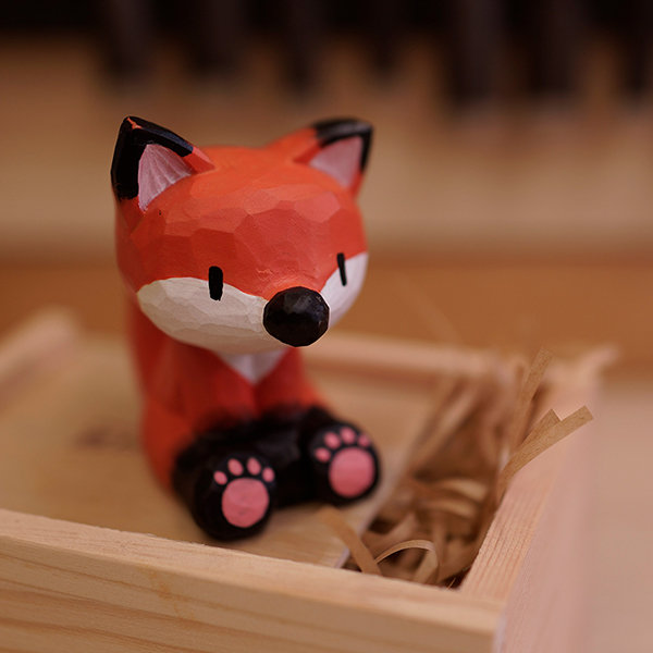 Cute Fox Figurine - Basswood - Hand Carved Design - ApolloBox