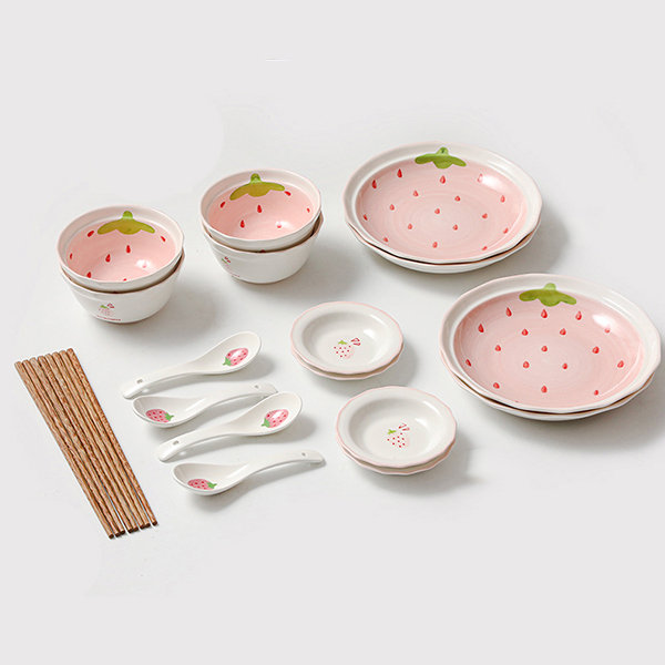 Strawberry Bowl And Plate Set - Ceramic - 2 Patterns Available - ApolloBox