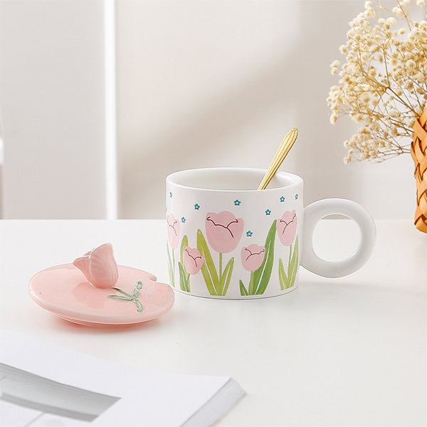 Cartoon Tulip Ceramic Cups Milk Oatmeal Mug High Appearance Twist