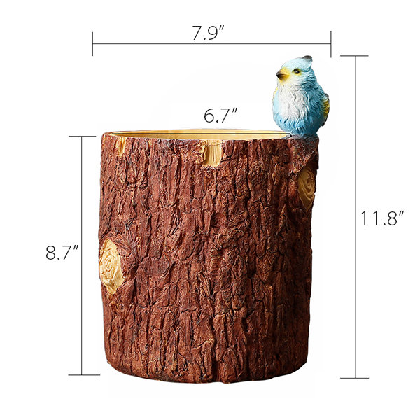 Bird On Stump Flower Pot - Resin - Metal - 2 Colors