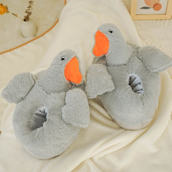Cute Goose Inspired Slippers - Plush - Beige - Gray from Apollo Box