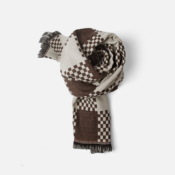 Houndstooth Scarf - Blended Fabric - Blue - Brown - ApolloBox