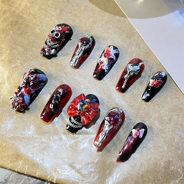 Lair | Black & Red French Spider Web Halloween Nails