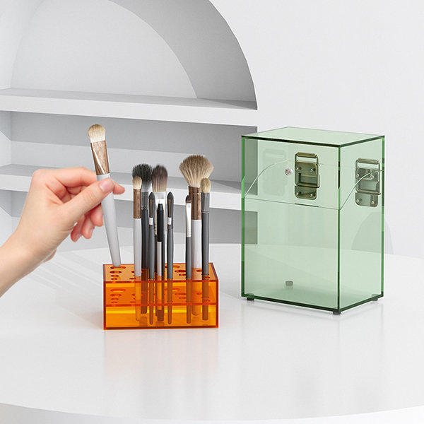 Acrylic Makeup Brush Storage Box - Orange - Green from Apollo Box