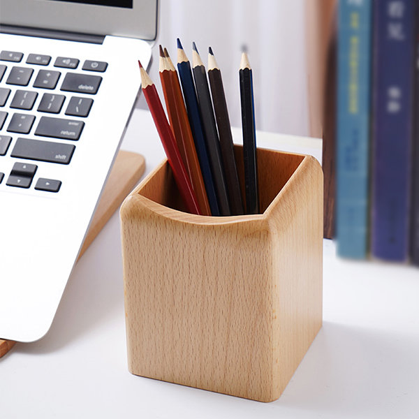 Walnut Wood Pen And Pencil Holder For Desk, Large Square Design Woo