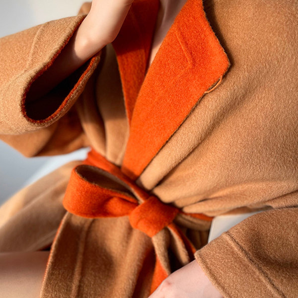 Reversible Wool Coat - Blue - Orange - Stylish - ApolloBox