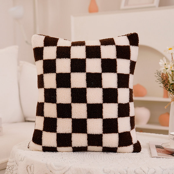 Aaakar Checkered Blockprinted Throw Pillow, Rust 18x18 inch