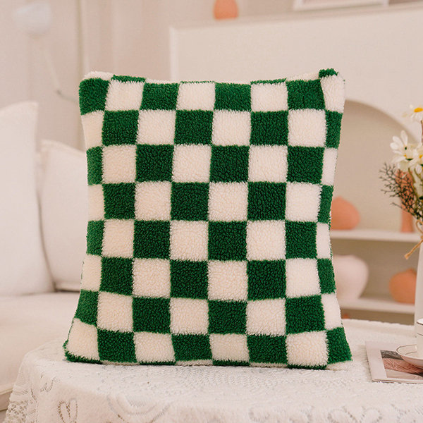 Small Checkered - White and Green Floor Pillow by