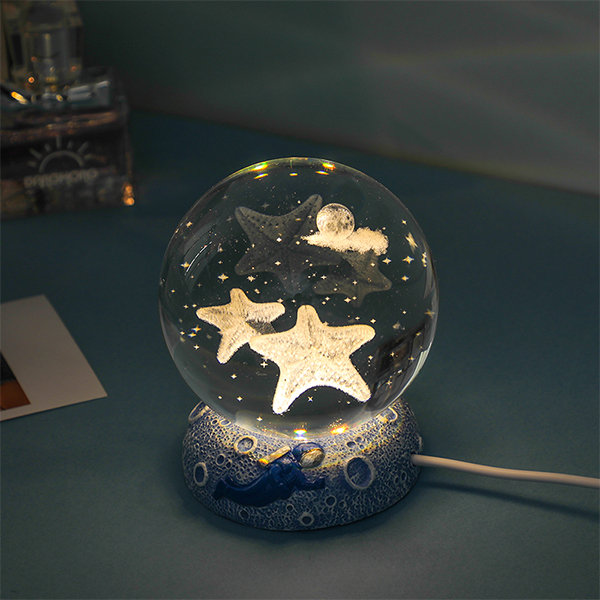 Marine Life Crystal Ball Night Lamp - Resin Base - Starfish - Clownfish - 6 Patterns