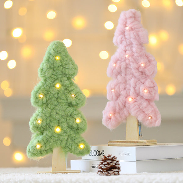 Christmas Tree Ornament - Wood - Felt - Pink - Green - 3 Colors