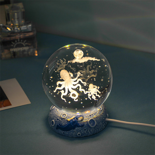 Marine Life Crystal Ball Night Lamp - Resin Base - Dolphins - Jellyfish ...