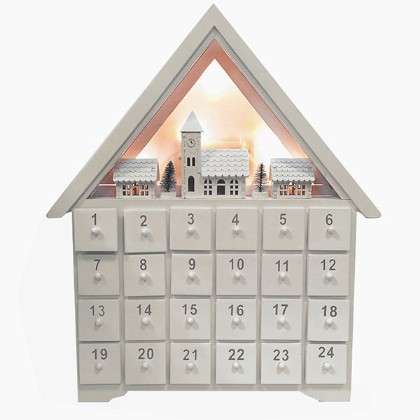 Christmas Countdown House Calendar with Lights - Wood - ApolloBox