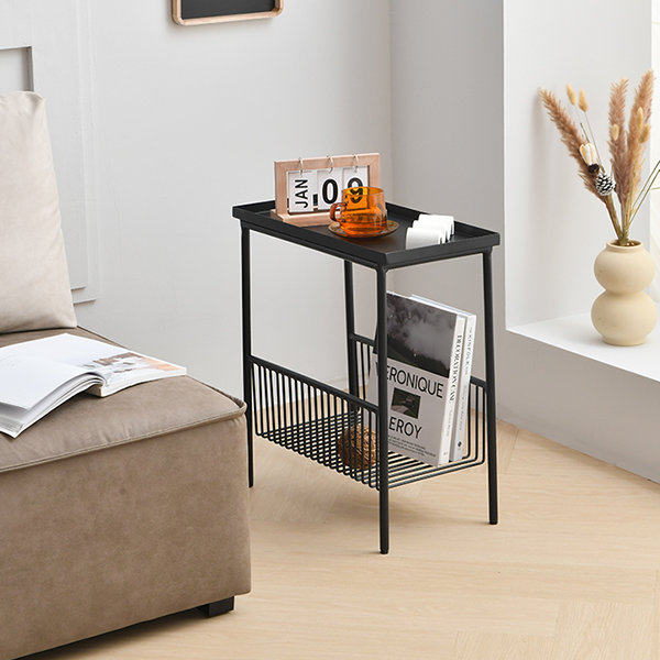 Modern Side Table - Iron - Black - White - Bottom Storage Rack - ApolloBox