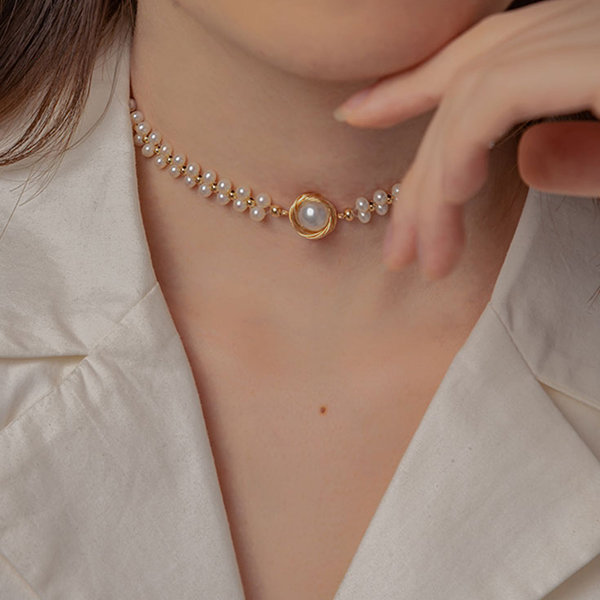 Double Layer Pearl Choker - 14k Gold Plating - 3 Sizes from Apollo Box