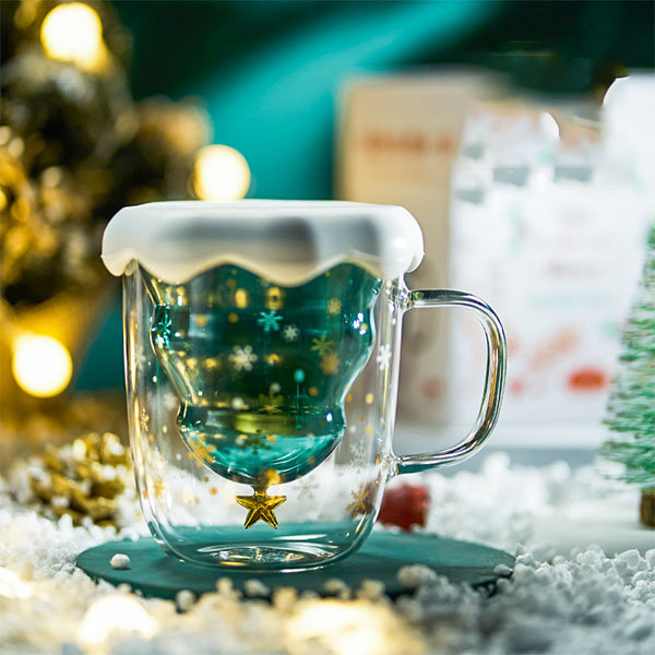 Viral Christmas tree Glass Cup with Coaster top