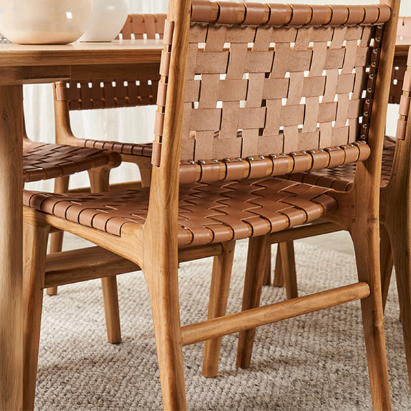 Woven Dining Chair - White Ash Wood - Bridle Leather - Black -  Wood