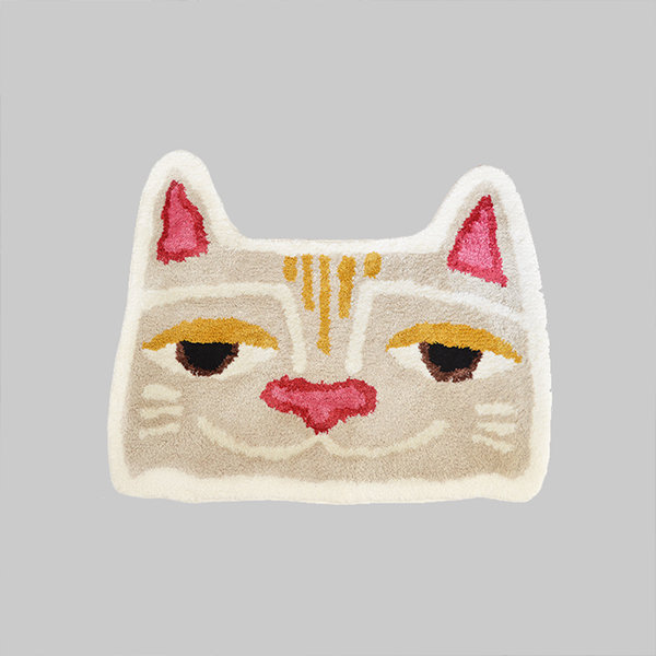 Cute Cat Rug - Synthetic Fiber - White - Orange from Apollo Box