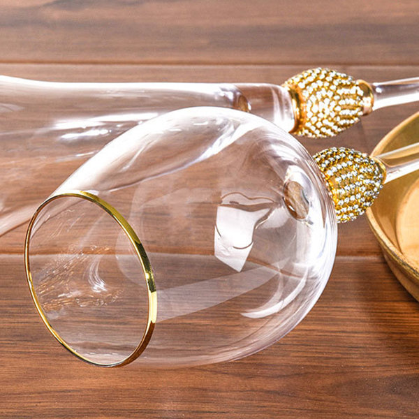 Silver Rimmed Wine Goblets, Set of 6 Lead Crystal Greek Key Design Wine  Goblets, Swirl Glass Pattern, Crystal Barware Gift