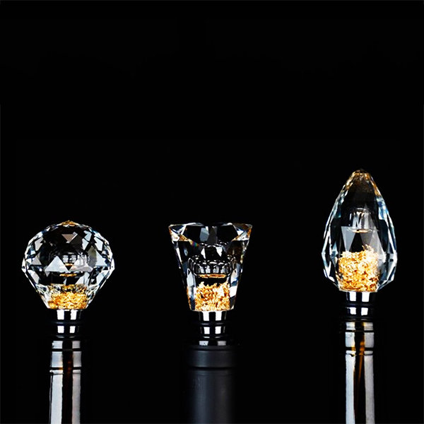 Wine Stopper - With Gold Flakes - Aluminum Alloy - Crystal - 3 Patterns