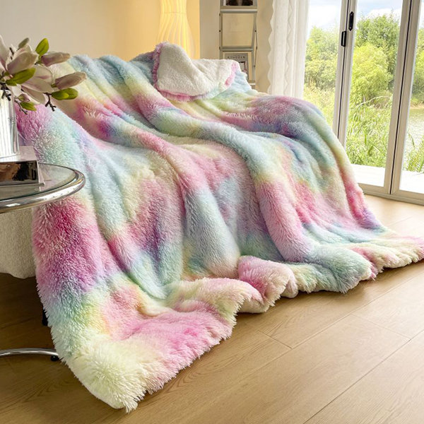  Fleece Blanket Throw Blanket, Colorful Rainbow Plaid