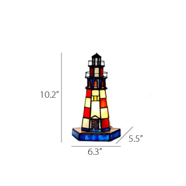 Lighthouse Wine Bottle Lamp Hand painted Lighted Stained Glass Look