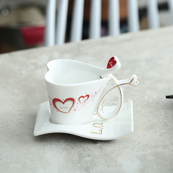 Fiery Ceramic Heart Shape Love Tea/Coffee Cup with Saucer and Spoon-Pink,  200ml, (1pc) Price in India - Buy Fiery Ceramic Heart Shape Love Tea/Coffee  Cup with Saucer and Spoon-Pink, 200ml, (1pc) online