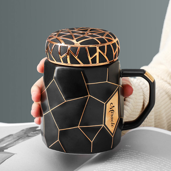 Black White Mug Line Diamond Shape Custom Unique Ceramic Coffee