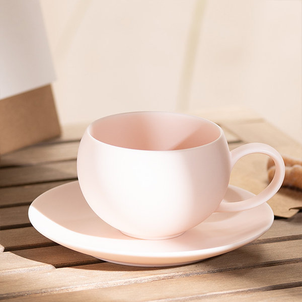 Handbag Inspired Coffee Cup - with Saucer and Spoon - White - Pink