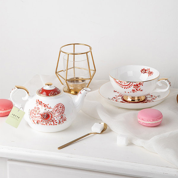 Luxury Tea Set - Bone China - Blue - Red from Apollo Box