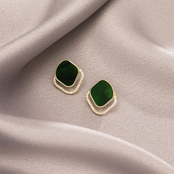 Charming Stud Earrings - Copper - Green
