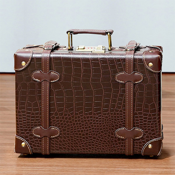 Vintage Inspired Faux Leather Suitcase - White - Blue - Brown from Apollo  Box