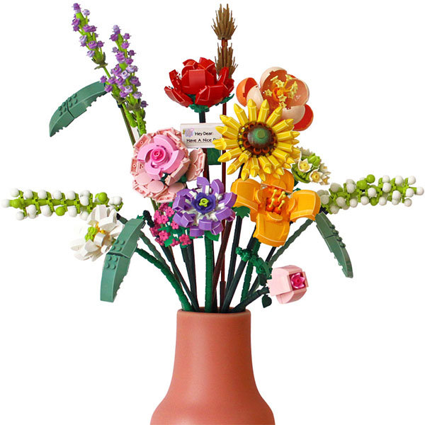 Modern Decorative Vase - Blue - Orange - Red - With Faux Flowers