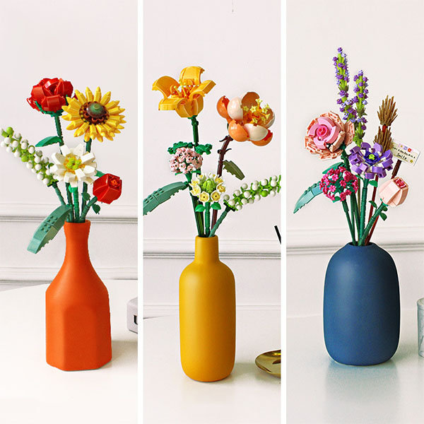 Modern Decorative Vase - Blue - Orange - Red - With Faux Flowers