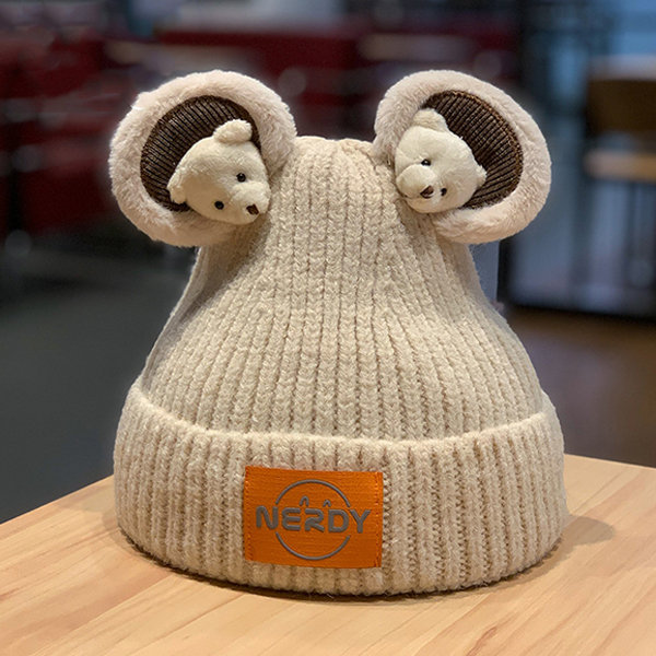 Winter Bear Ears Hat - Polyester - White - Beige - 8 Colors