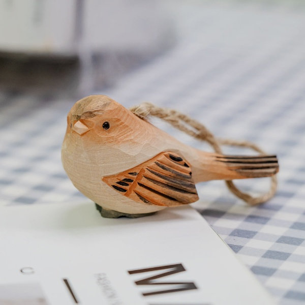 Handcrafted Wooden Bird Figurine – Cute and Adorable Real Wood Carving  Decorative Ornament - Handmade