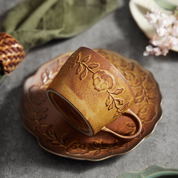 Ceramic Insert Copper Coffee Mugs Cups Korea Set of 4 Drinkware Retro Metal  Boho