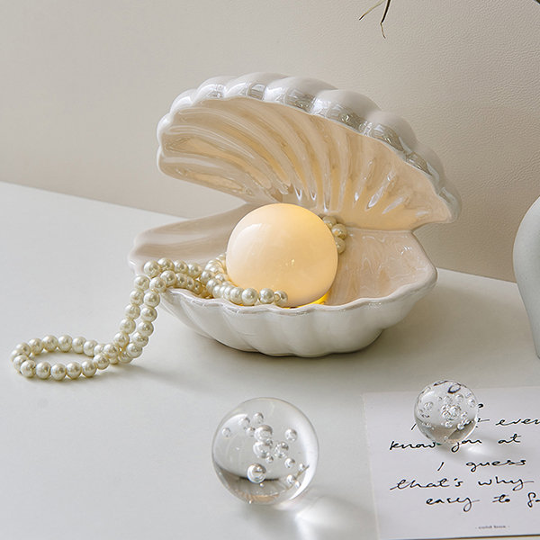 Oyster And Pearl Night Light - Ceramic - Pink - White - ApolloBox